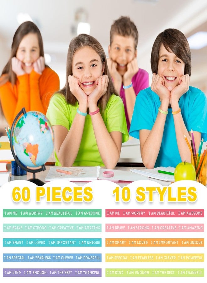 CYCLUSIVE 60 Pieces Students Inspirational Wristbands Rubber Bracelets Fun Motivational Wristbands for Kids Students Back to School Gifts - Image 4